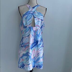 FCBPCND French Connection Blue and Pink Crossover Neckline Dress